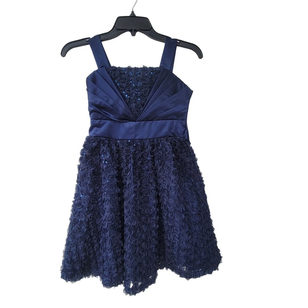 ⭐Rare Editions VELVET & SATIN party navy blue Sz 10 Girls formal dress New⭐